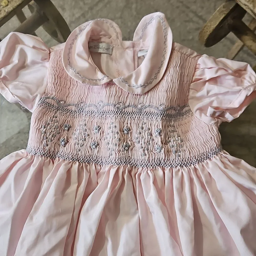Carriage Boutique Pink Smocked & Embroidered Baby Dress | Size 3 Months
